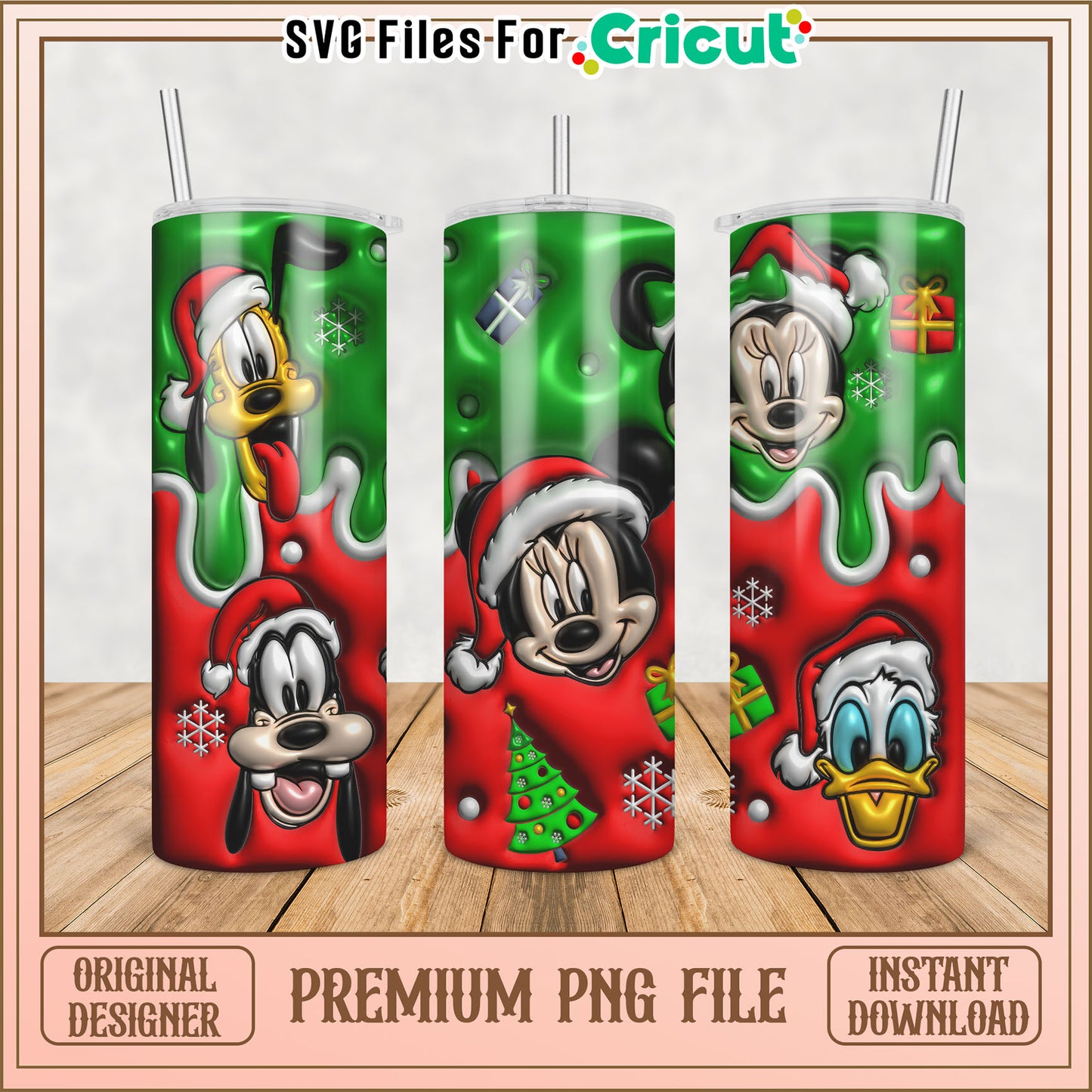 Cute Holiday Tumbler PNG Design featuring Mickey and Friends