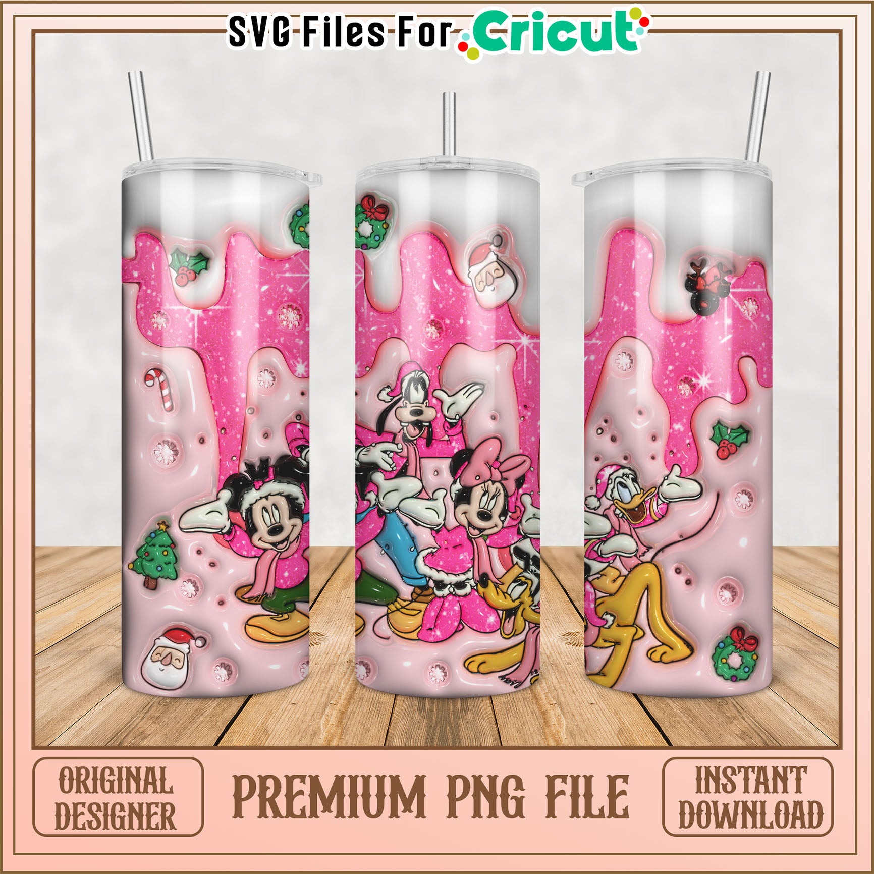Cute Holiday Tumbler PNG File with Disney Characters for Cricut