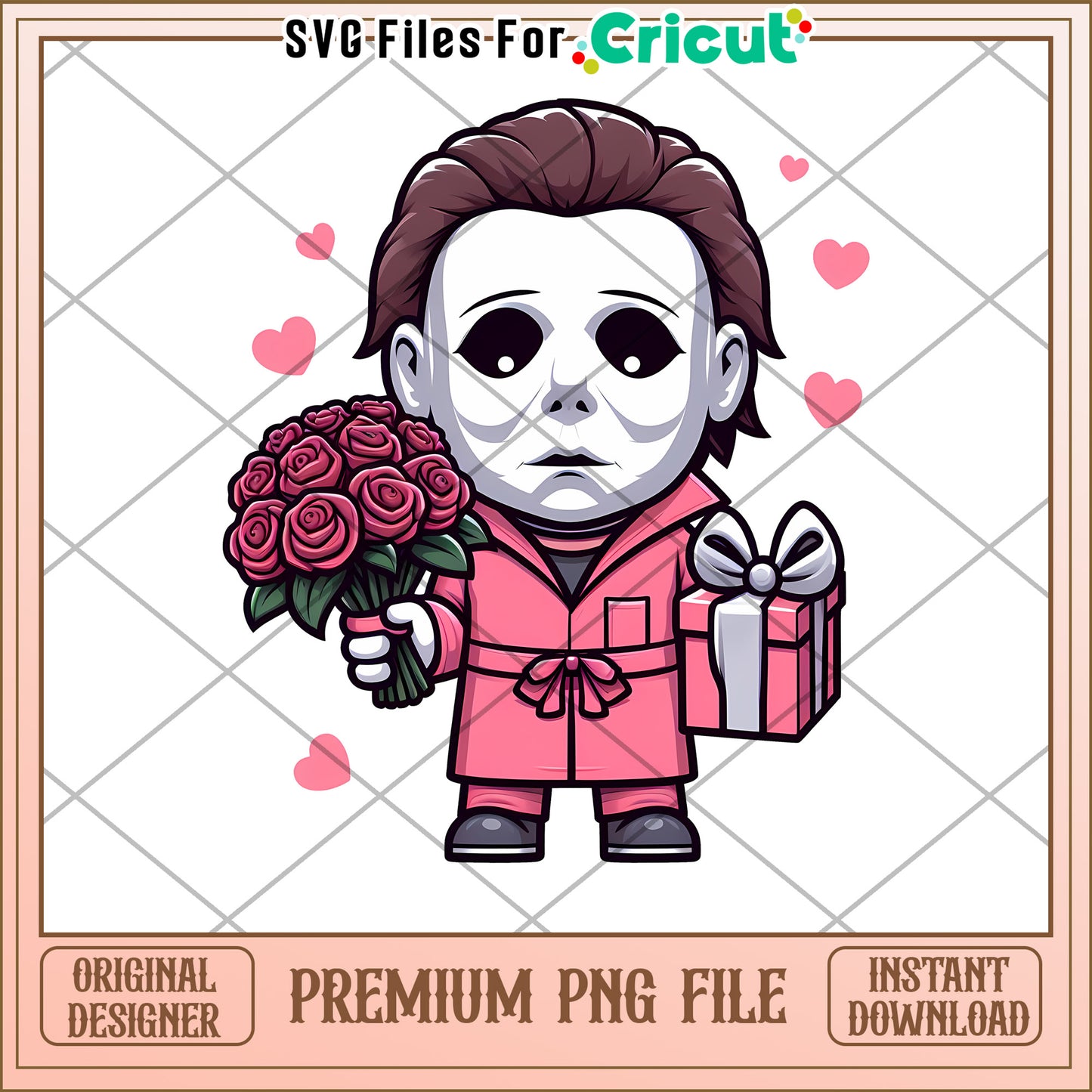 Cute Horror Character Holding Flowers PNG Download