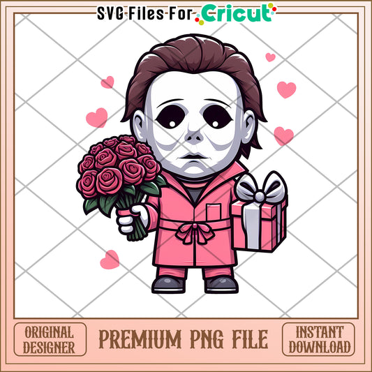 Cute Horror Character Holding Flowers PNG Download