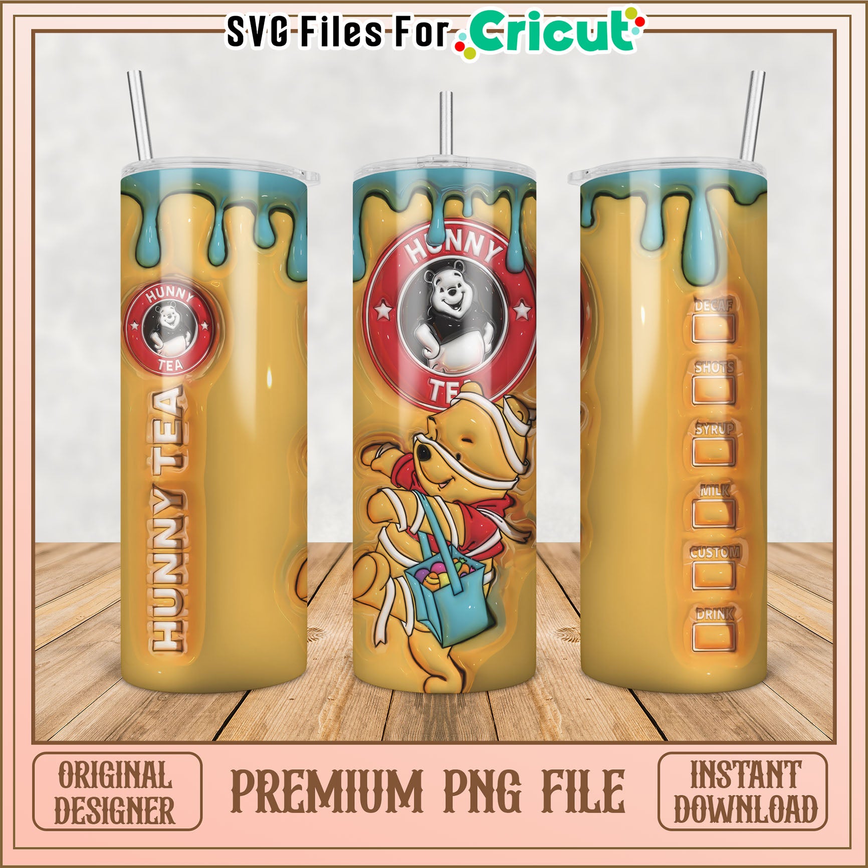 Cute Hunny Tea Tumbler PNG for Cricut Creative Projects