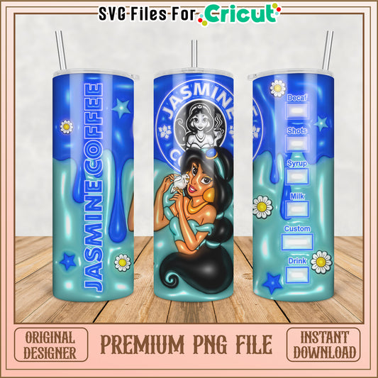 Cute Jasmine Coffee Tumbler PNG Design for Cricut Users Download