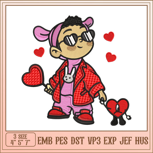 Cute Kid Valentine Embroidery Design