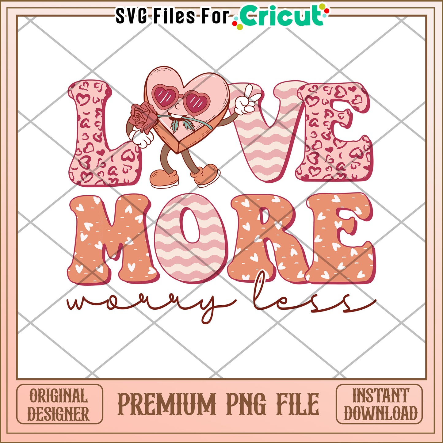 Cute Love More Worry Less PNG Design for Crafts