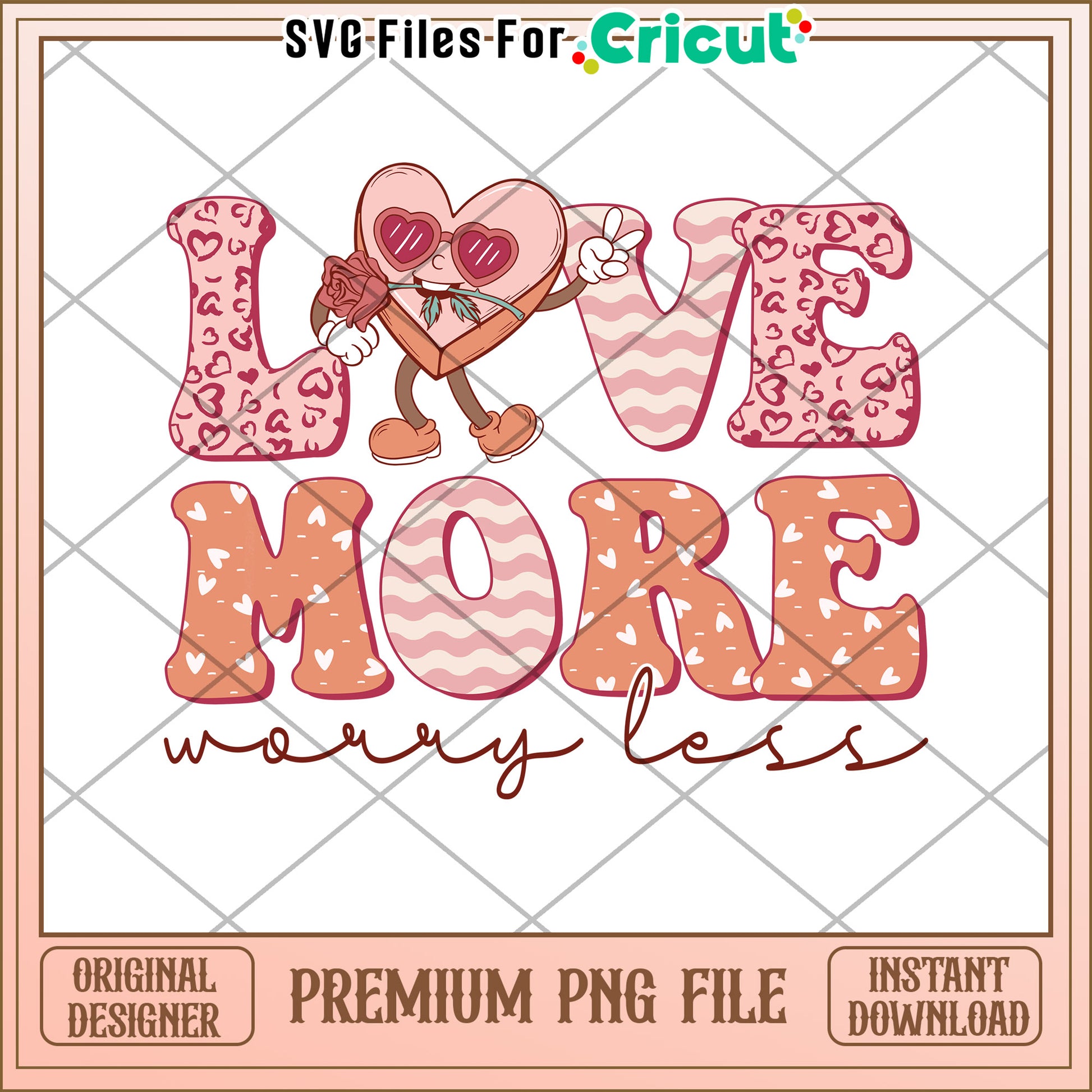 Cute Love More Worry Less PNG Design for Crafts
