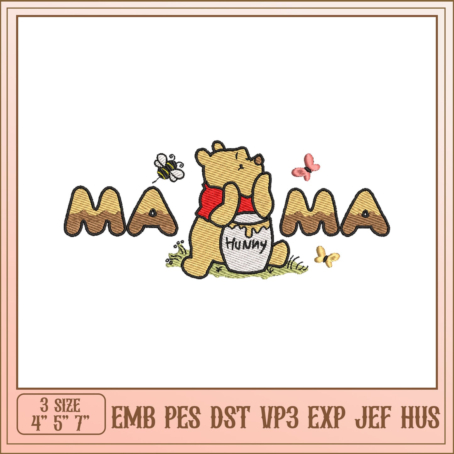 Cute Mama Bear Embroidery Design for Baby Blankets and Apparel
