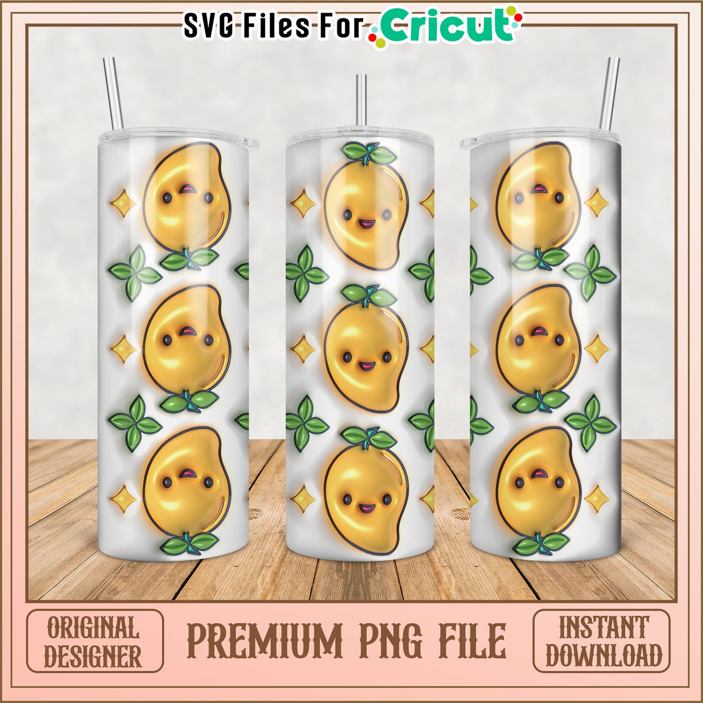 Cute Mango Tumbler PNG Design - Instant Download