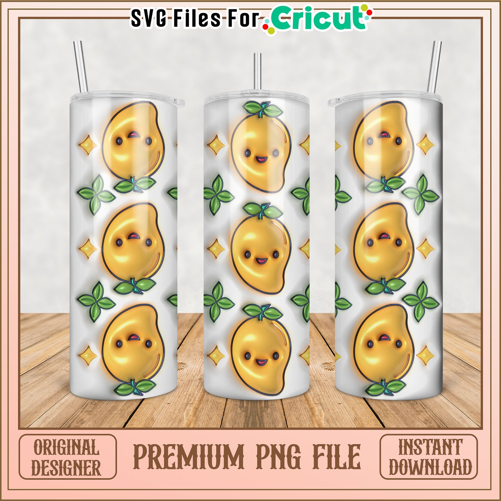 Cute Mango Tumbler PNG Design - Instant Download