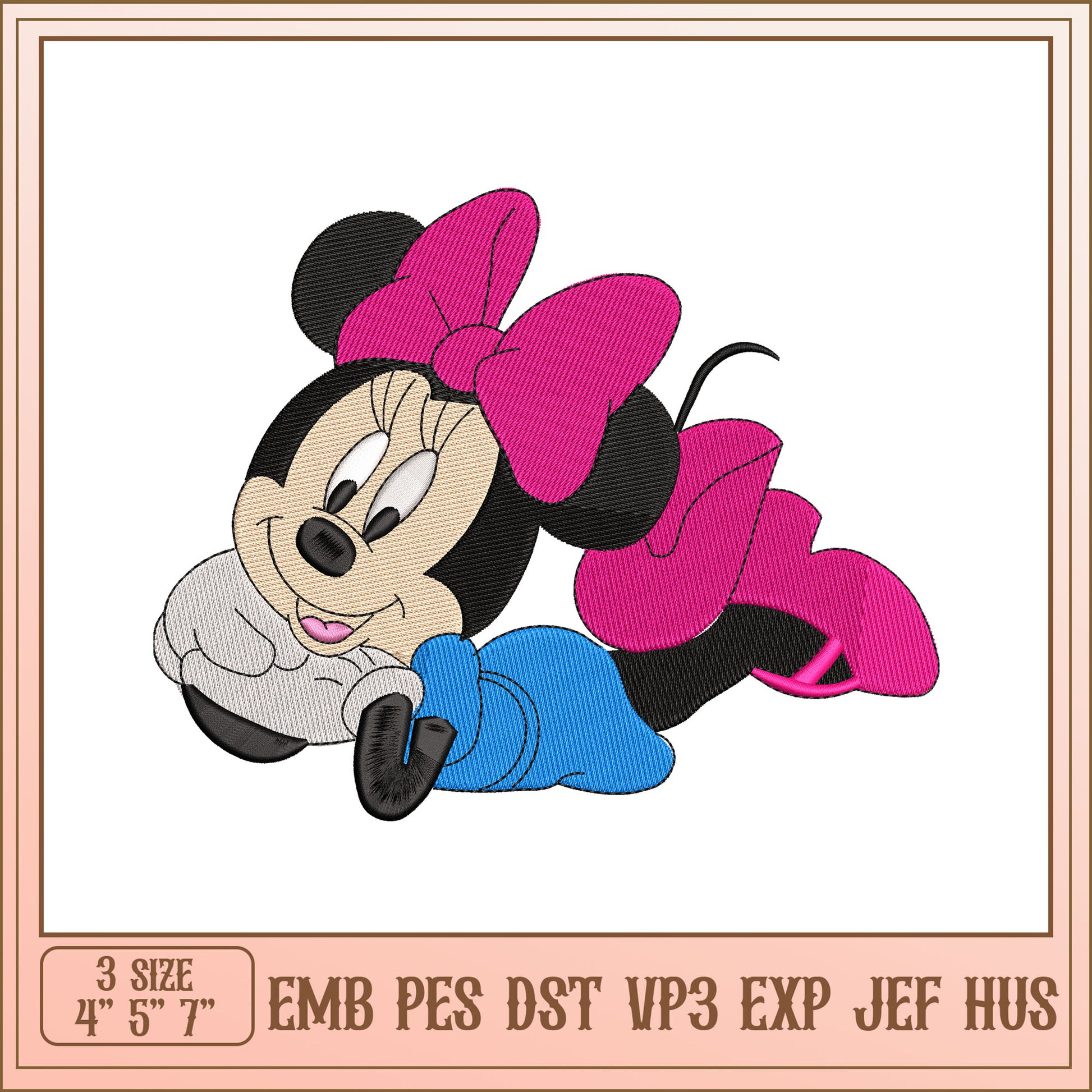 Cute Minnie Mouse Embroidery Design for Craft Projects Sizes 4 to 7