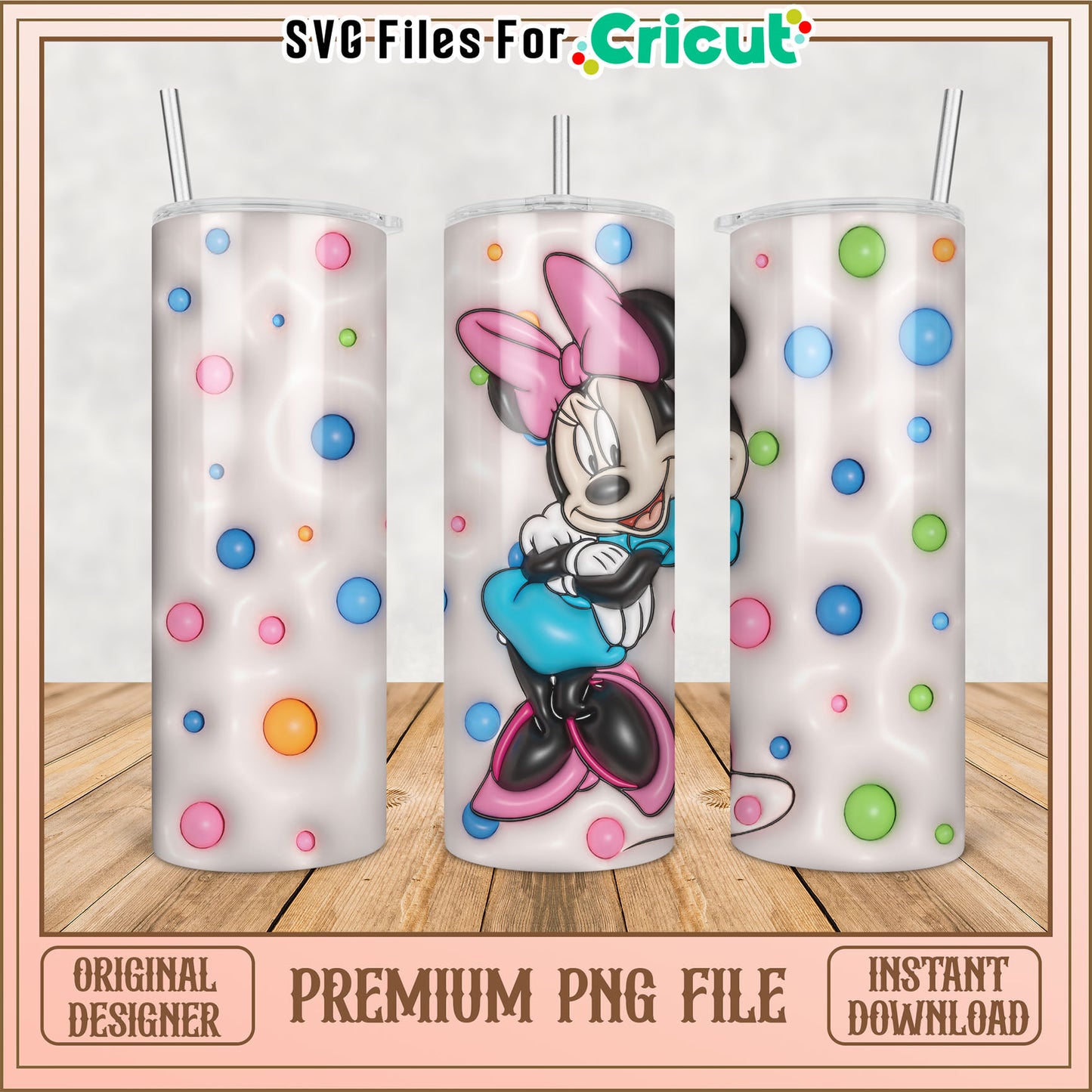 Cute Minnie Mouse Tumbler PNG Design for Cricut Crafting Files