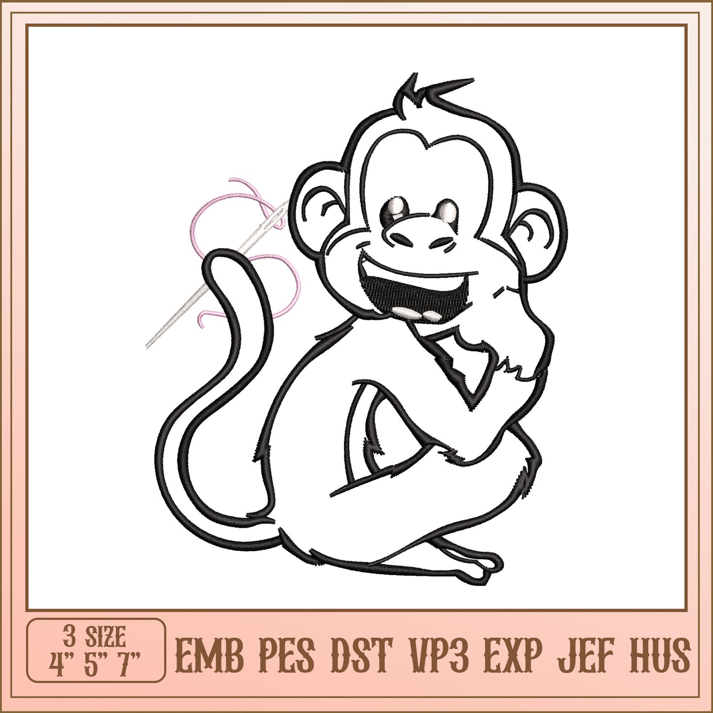 Cute Monkey Embroidery Design