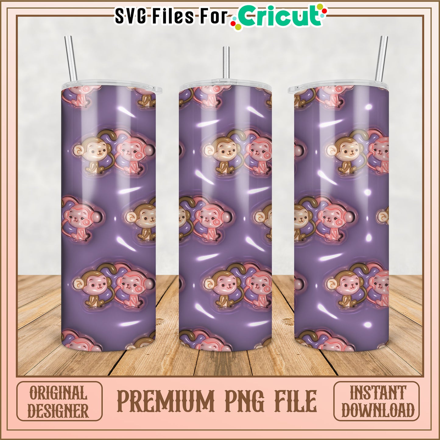 Cute Monkey Tumbler PNG Design