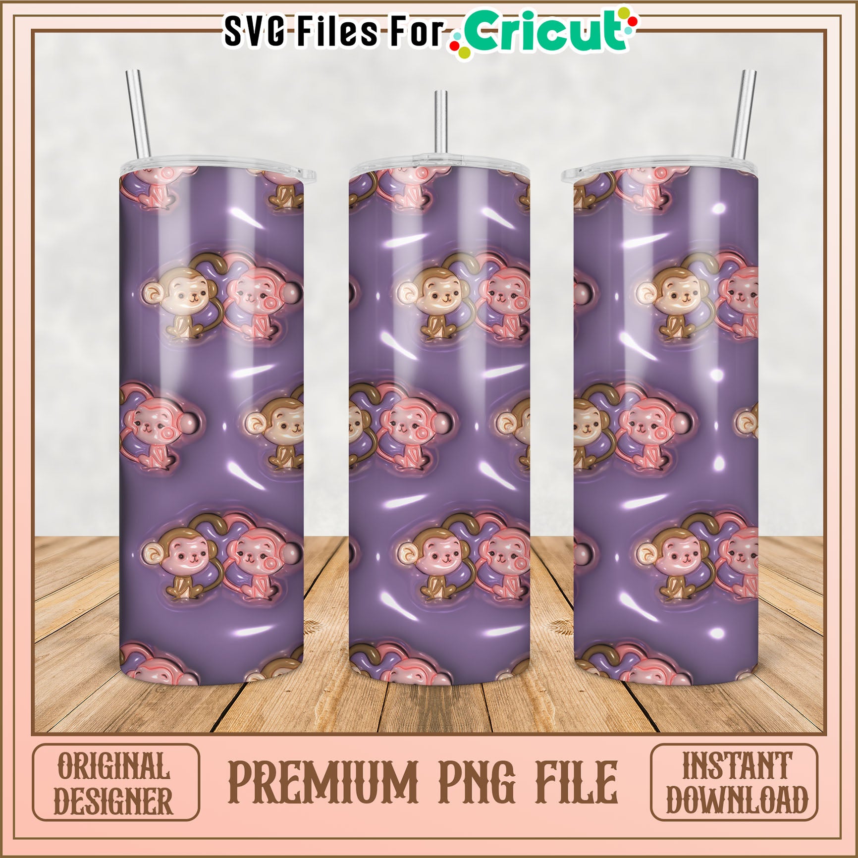 Cute Monkey Tumbler PNG Design