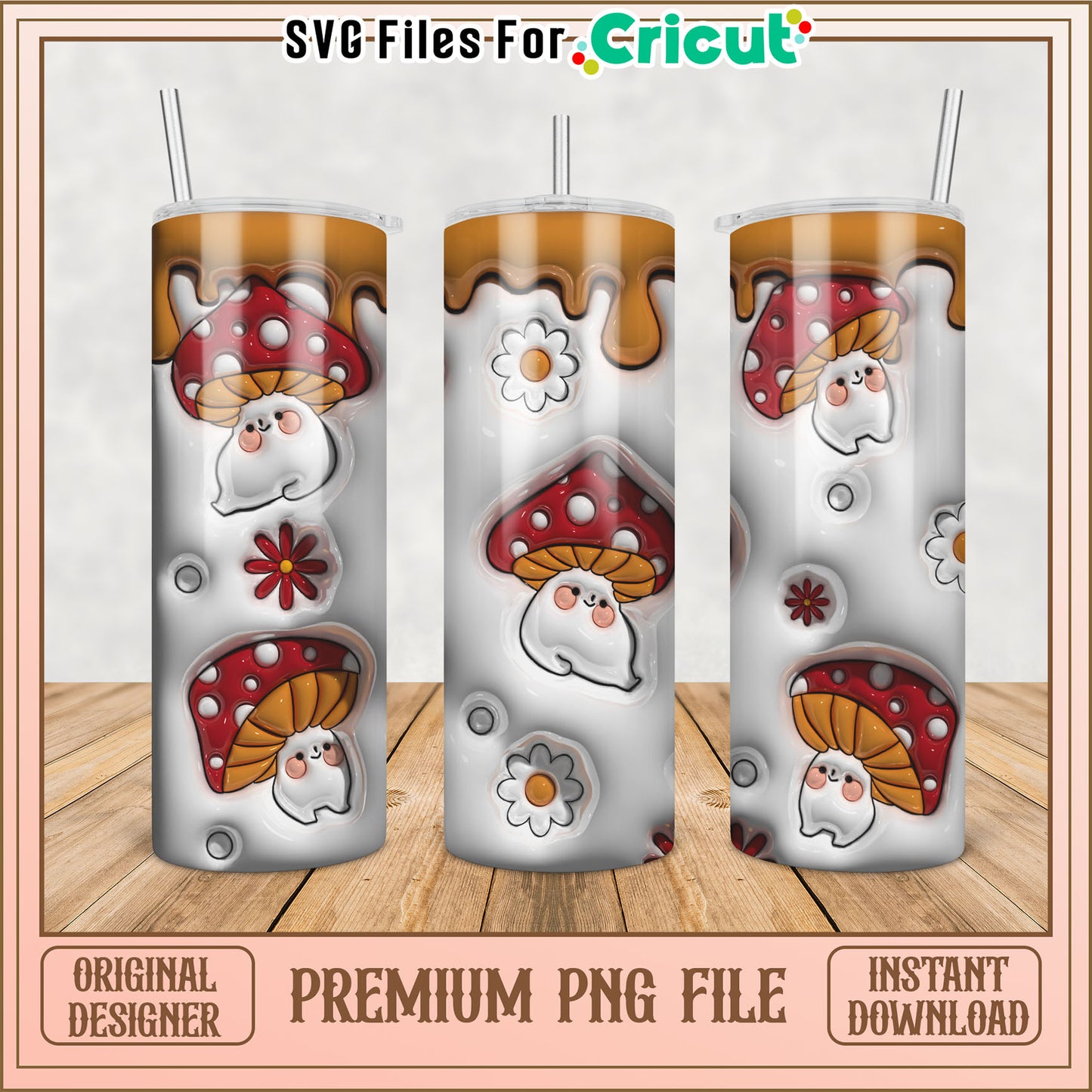 Cute Mushroom Tumbler Design PNG for DIY Crafts and Cricut Users