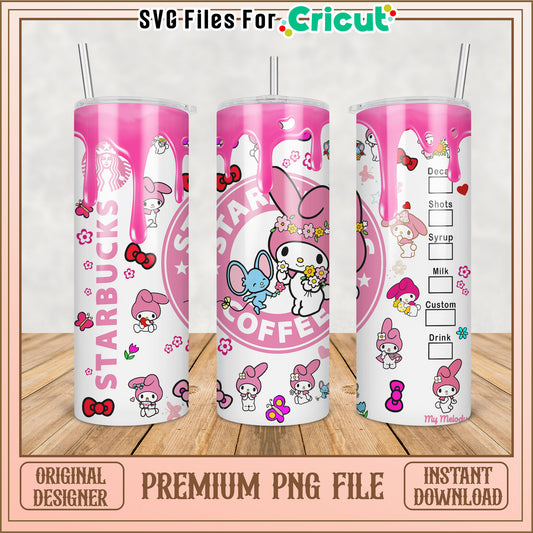 Cute My Melody Tumbler Design PNG File for Cricut Projects
