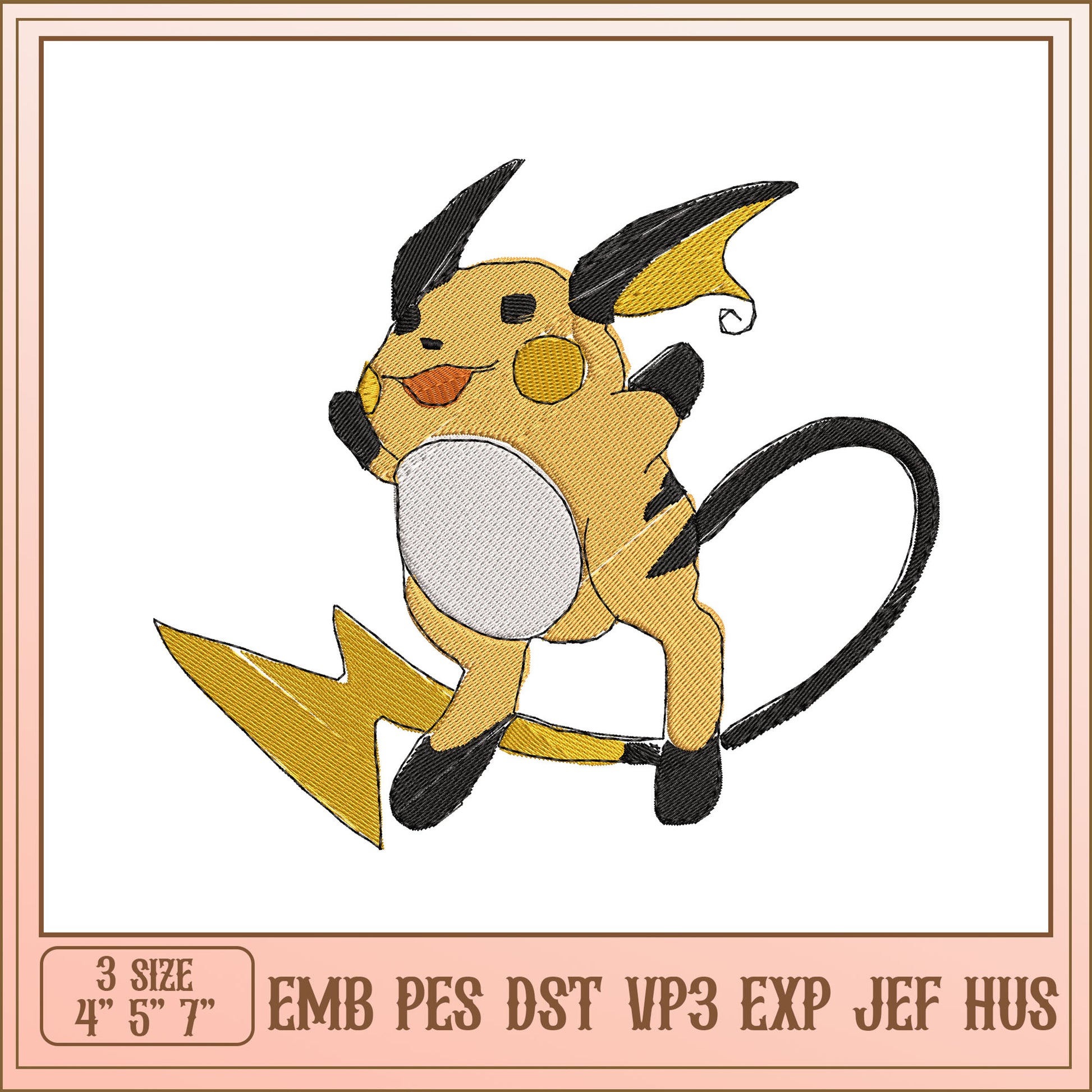 Cute Pikachu Embroidery Design for All Machine Formats 4 5 7 Inches