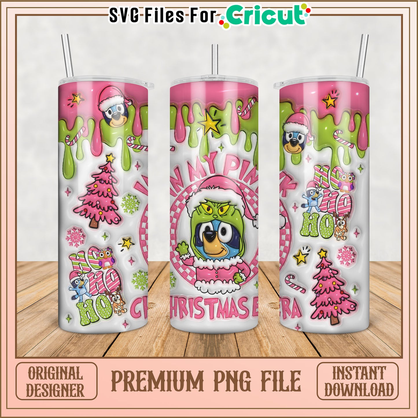 Cute Pink Christmas Tumbler Design PNG File for Cricut Projects