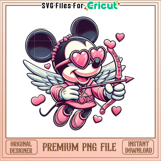 Cute Pink Cupid Character with Heart Glasses PNG File Download