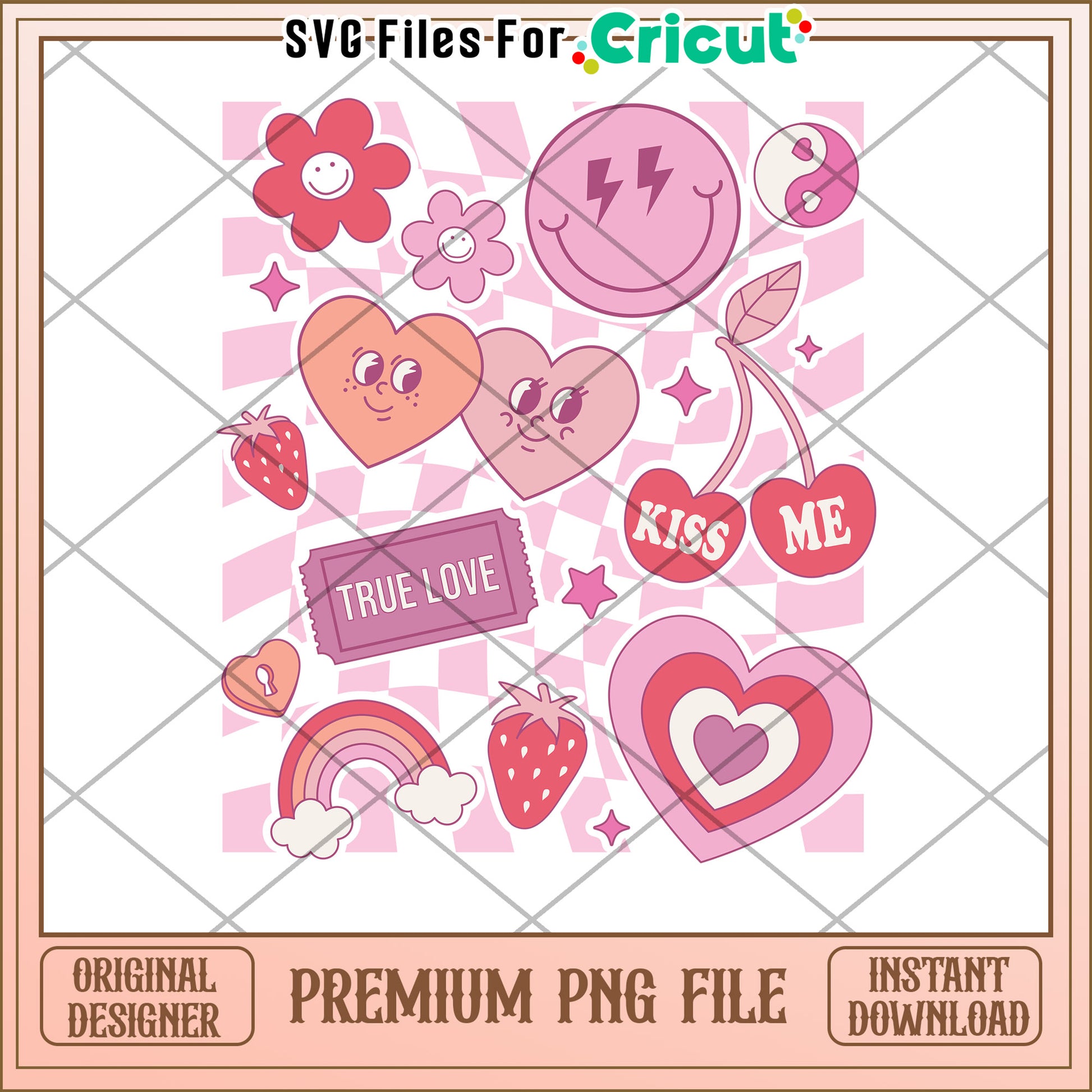 Cute Pink Hearts PNG for Cricut