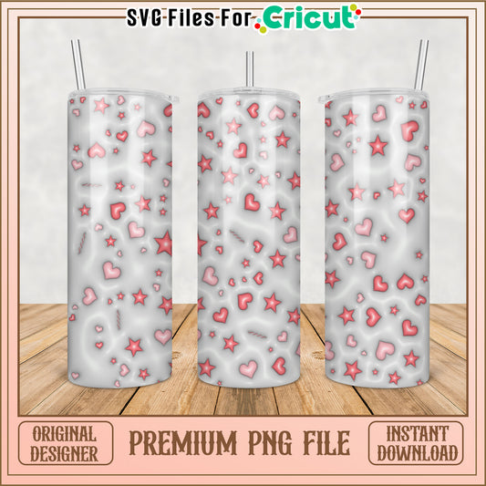 Cute Pink Hearts and Stars Tumbler PNG Design for Crafting