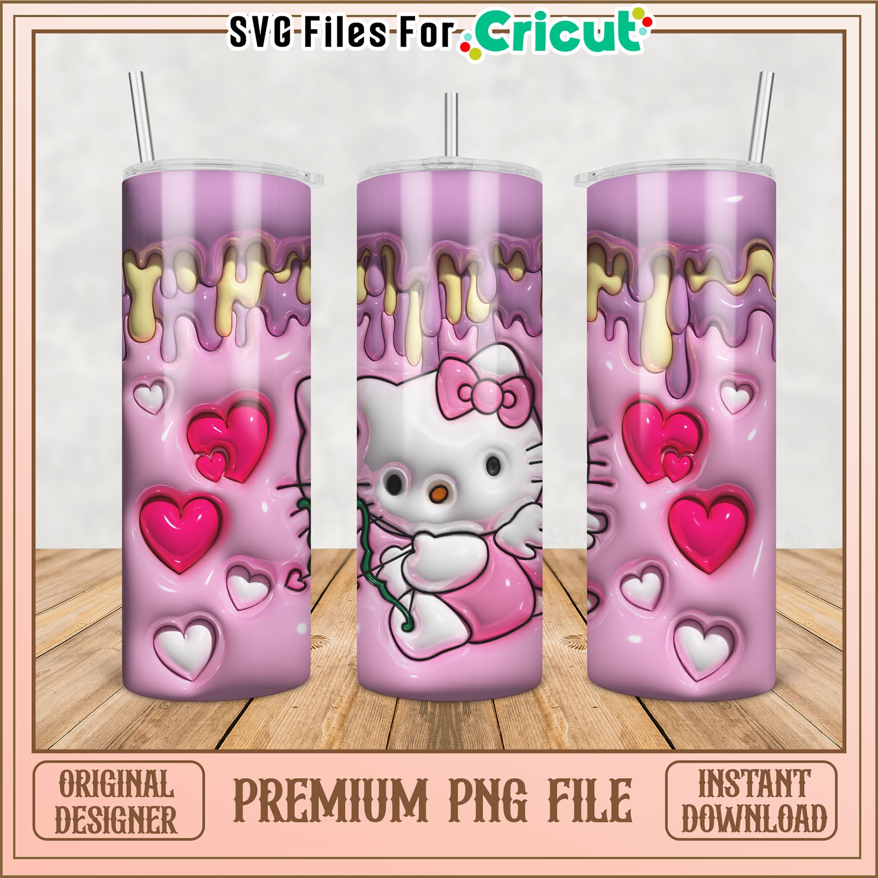 Cute Pink Hello Kitty Tumbler PNG File for Cricut Crafting Ideas
