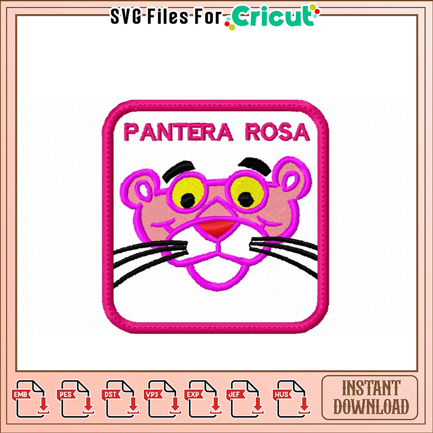 Cute Pink Panther Embroidery Design Instant Download File