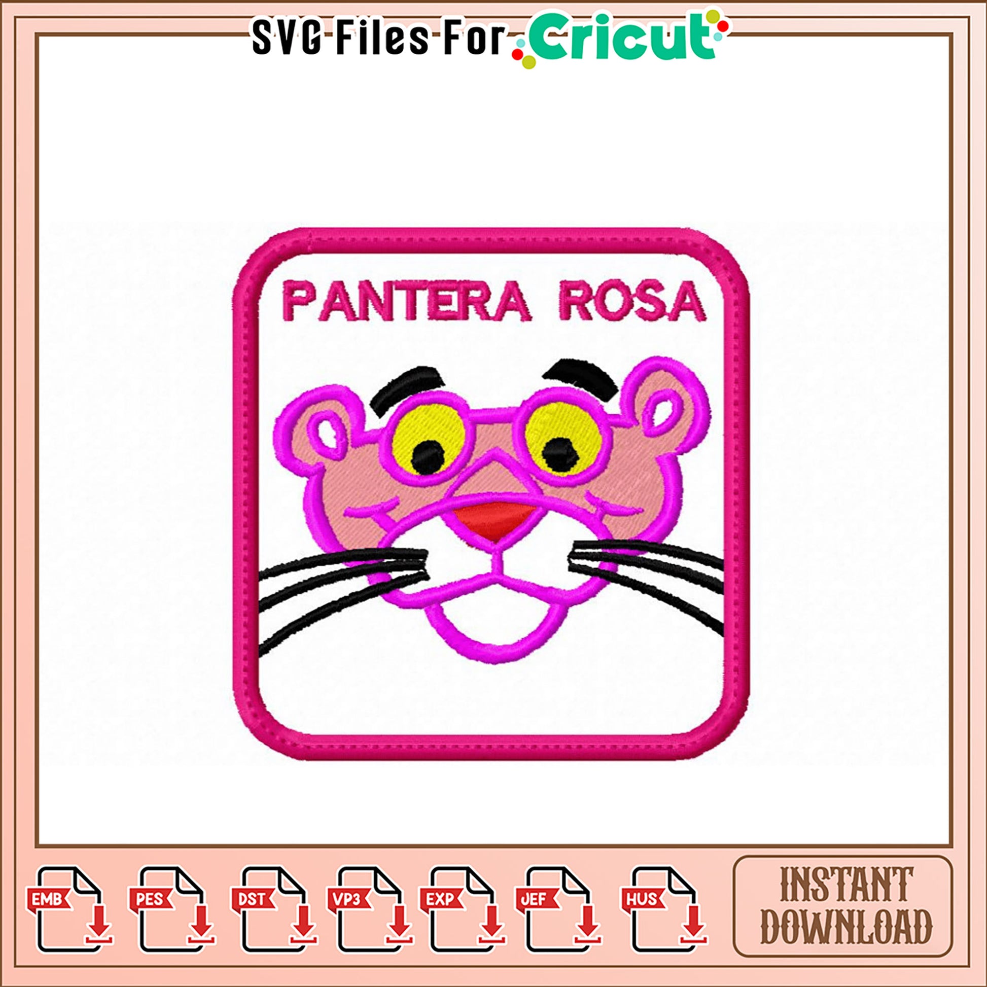 Cute Pink Panther Embroidery Design Instant Download File