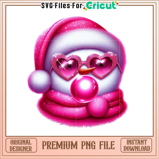 Cute Pink Snowman with Heart Sunglasses PNG Image Design
