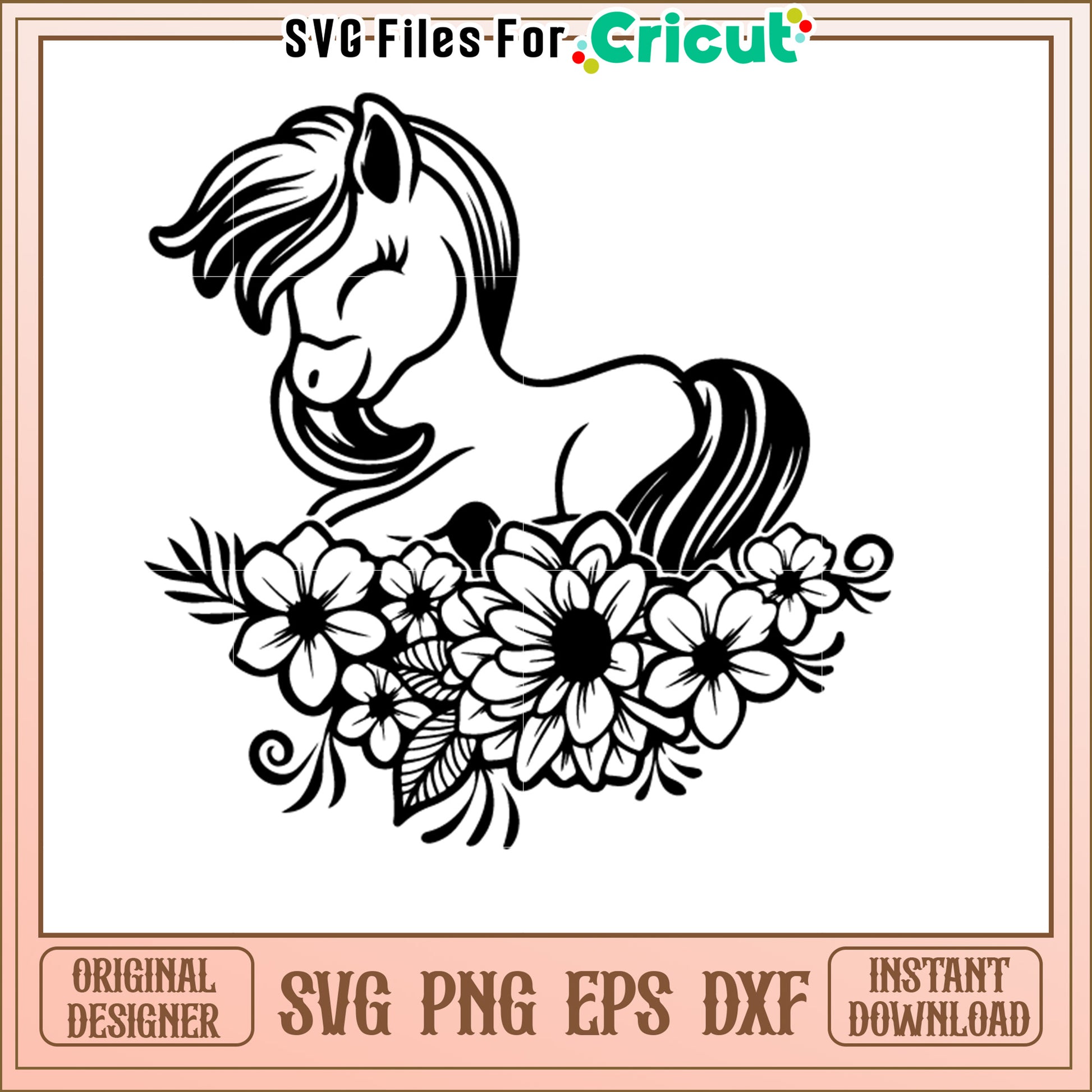 Cute Pony Floral SVG Design