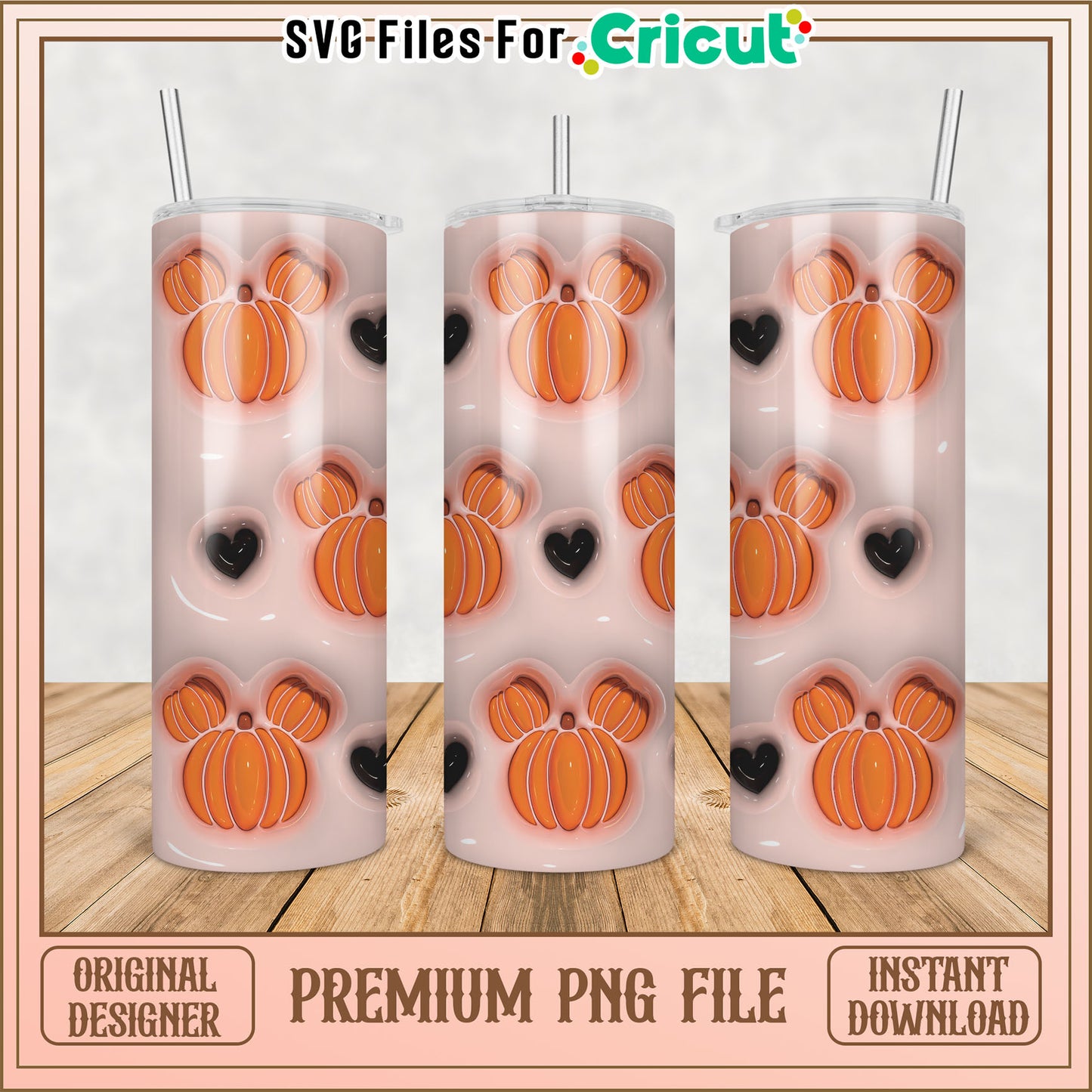 Cute Pumpkin Pattern Tumbler PNG Design for Crafting Projects