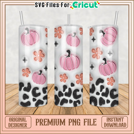 Cute Pumpkin and Flower Tumbler Design PNG File for Cricut Use
