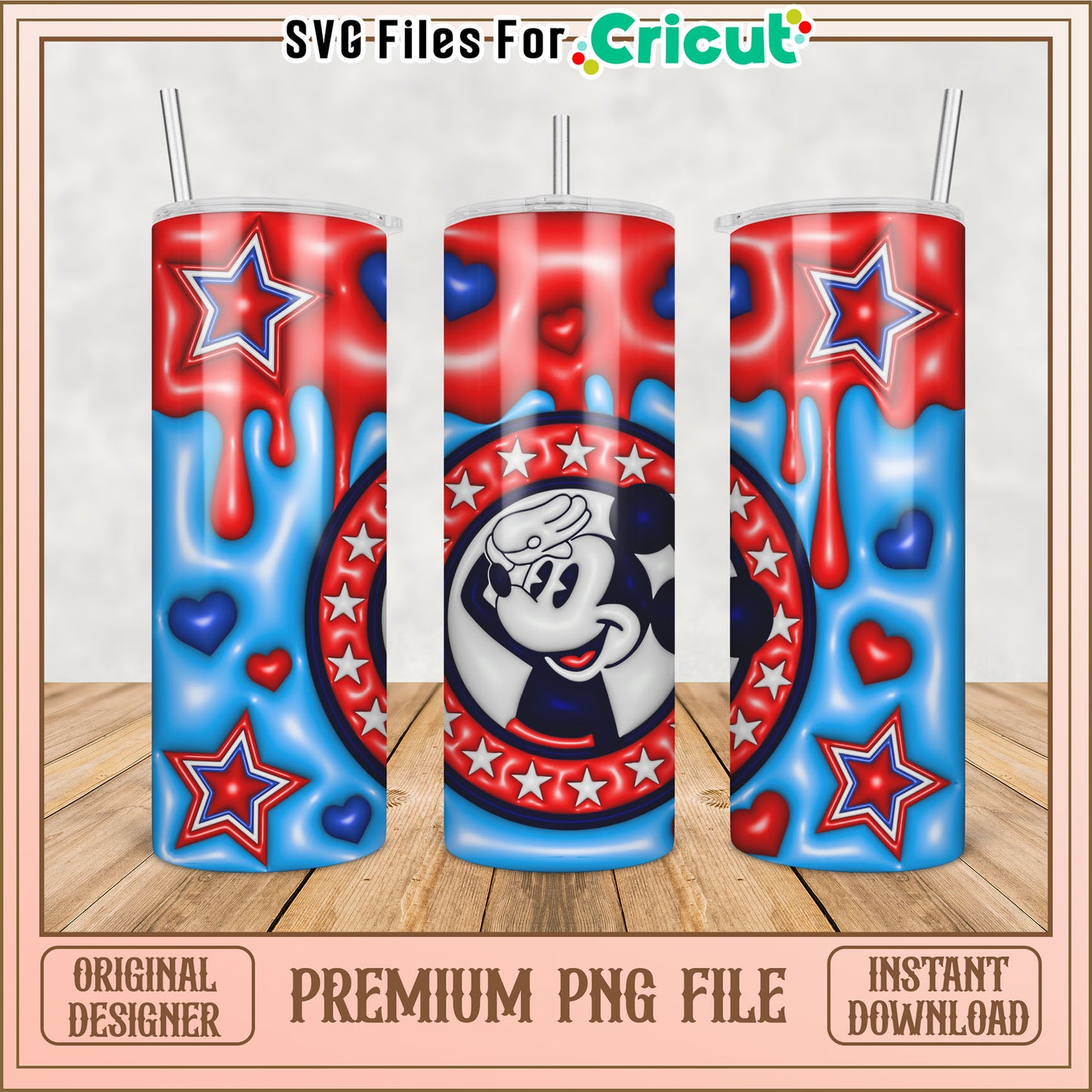 Cute Red and Blue Star Tumbler Design PNG for Cricut Lovers
