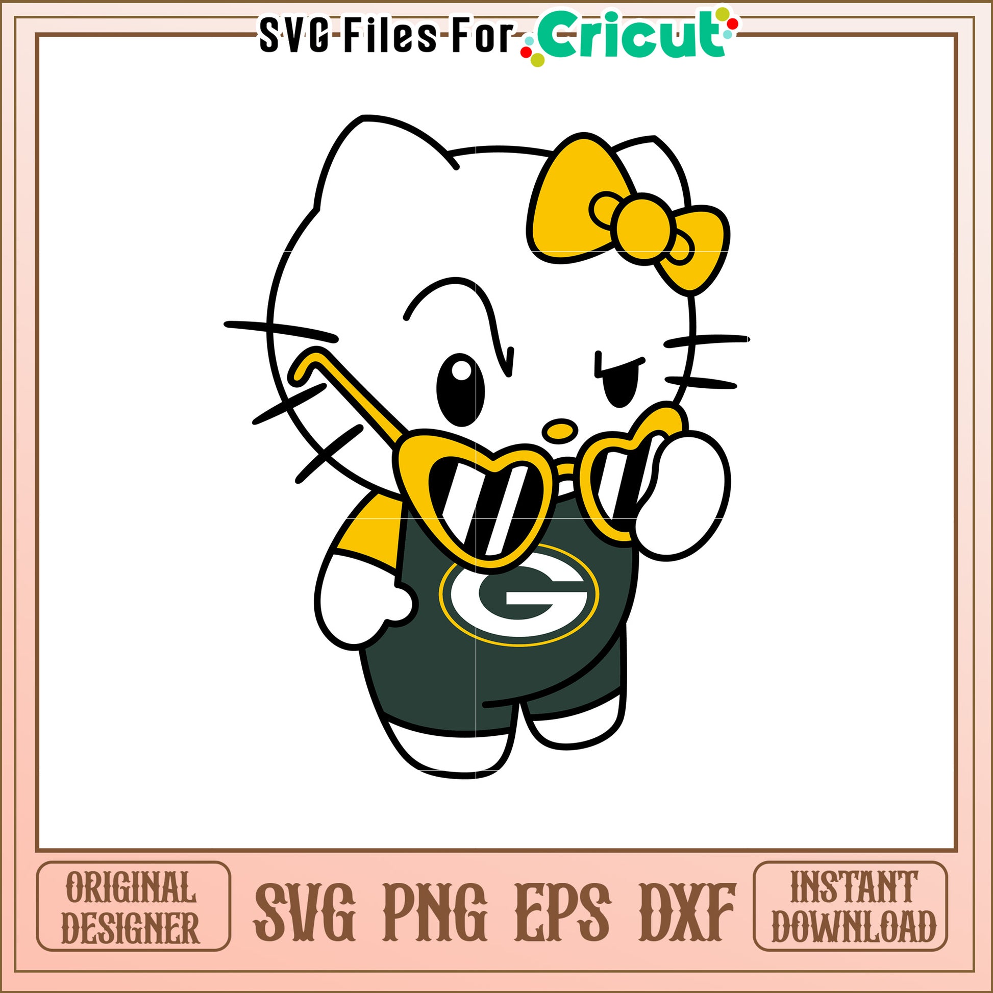 Cute SVG Design of Hello Kitty in Green Bay Colors