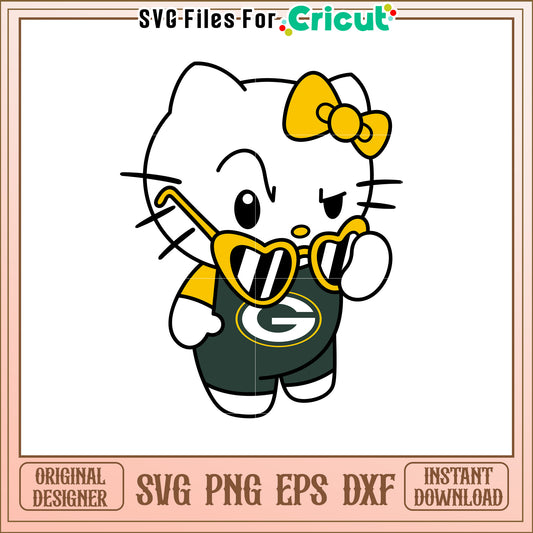 Cute SVG Design of Hello Kitty in Green Bay Colors