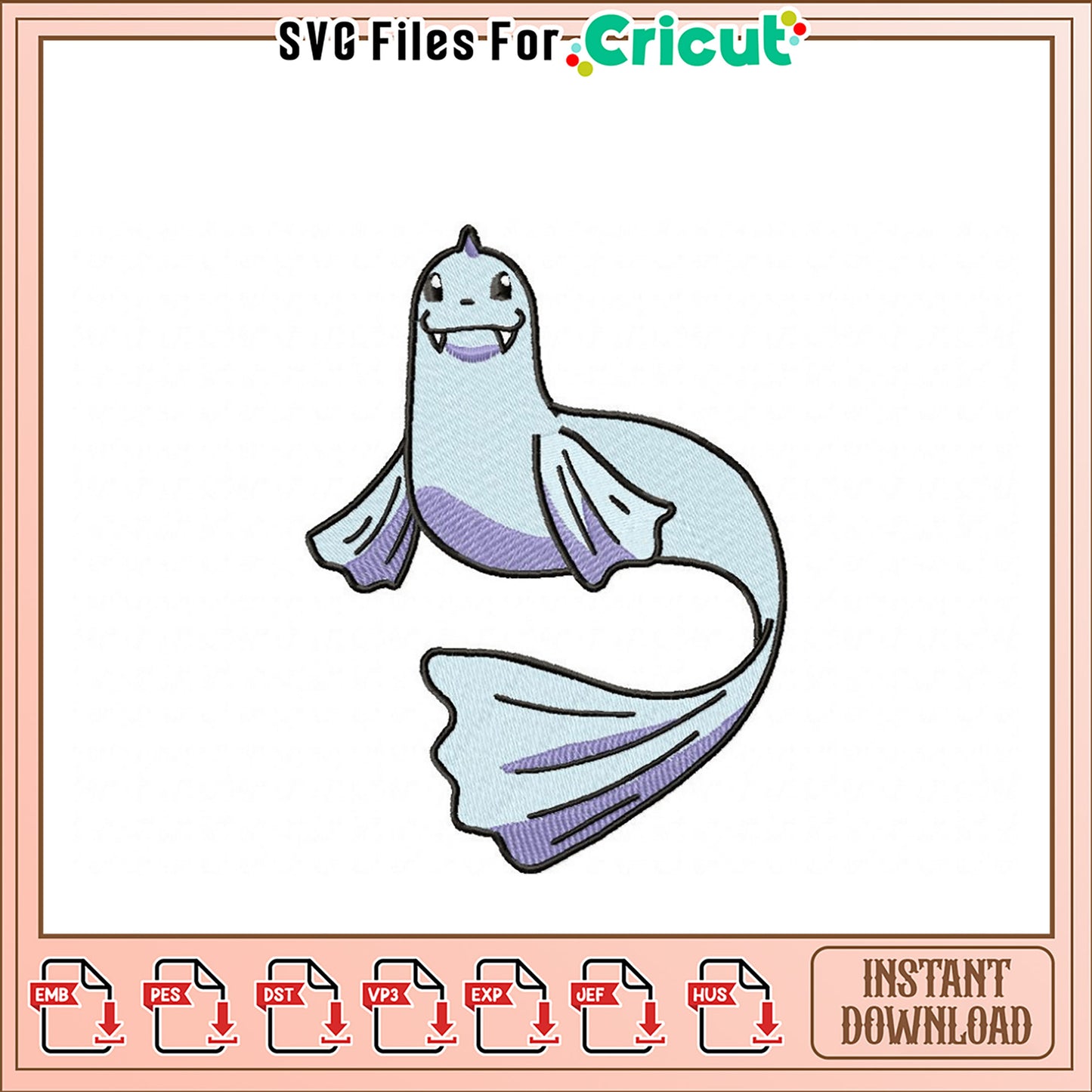 Cute Seal Embroidery Design for Instant Download File