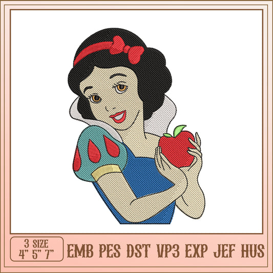 Cute Snow White Embroidery Design for Unique Projects 4 to 7 Inches