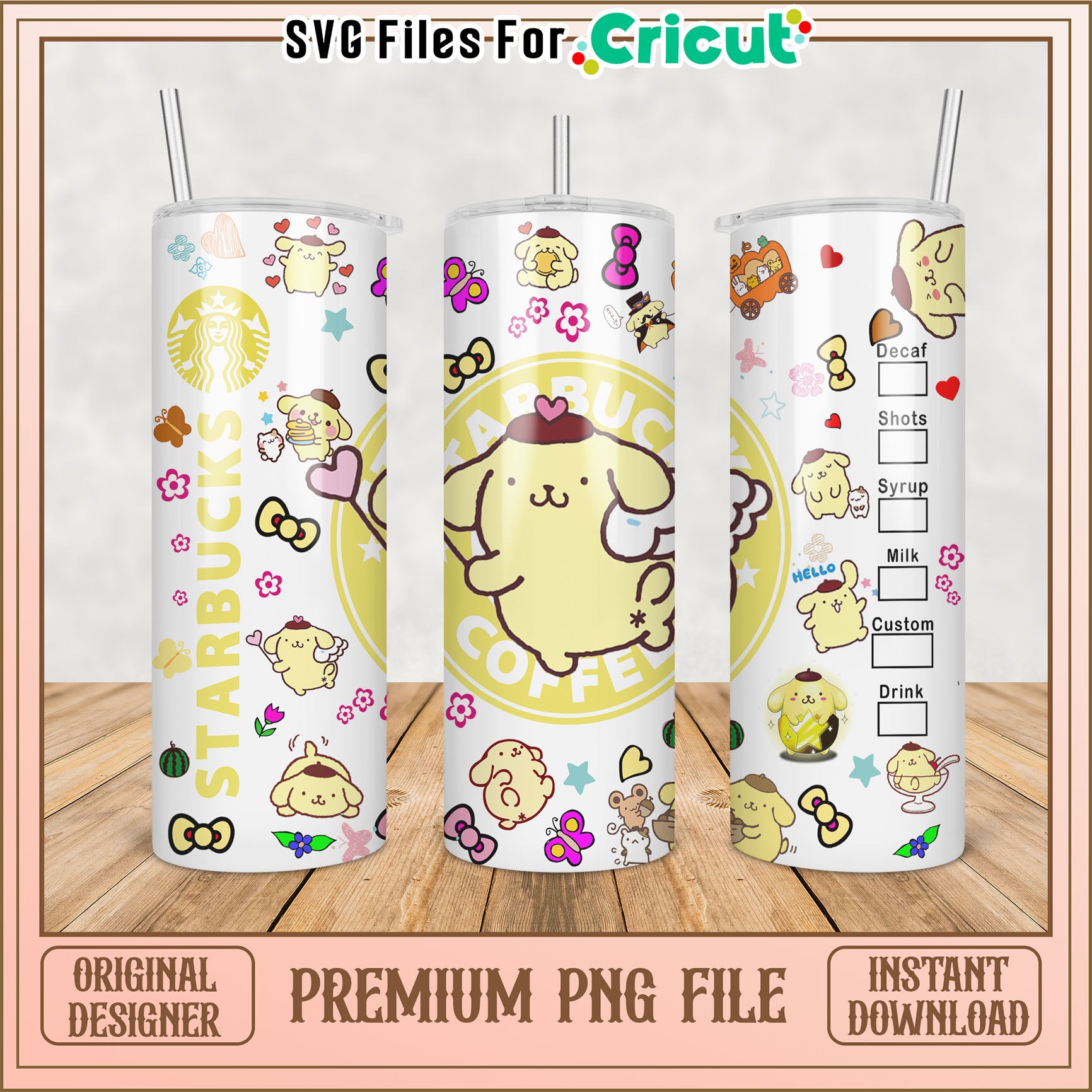 Cute Starbucks Tumbler Design PNG for Cricut Instant Download