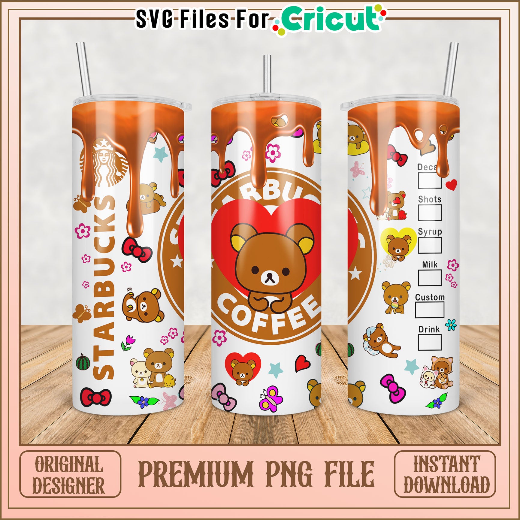 Cute Starbucks Tumbler Design with Adorable Characters PNG File