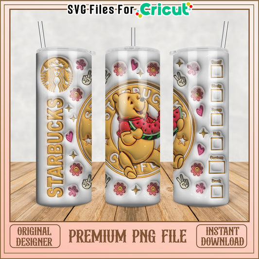 Cute Starbucks Tumbler PNG with Winnie the Pooh Design Download
