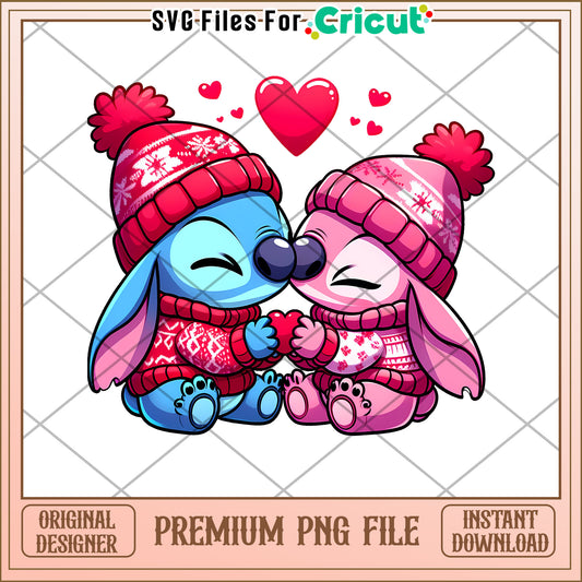 Cute Stitch Couple PNG Valentines Day