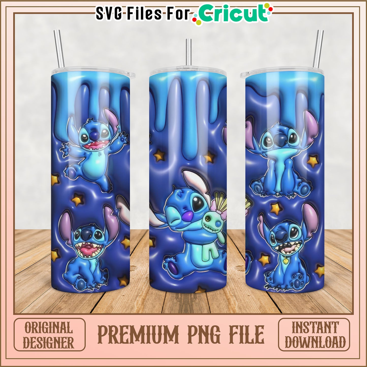 Cute Stitch Tumbler Design PNG for Cricut Instant Download File