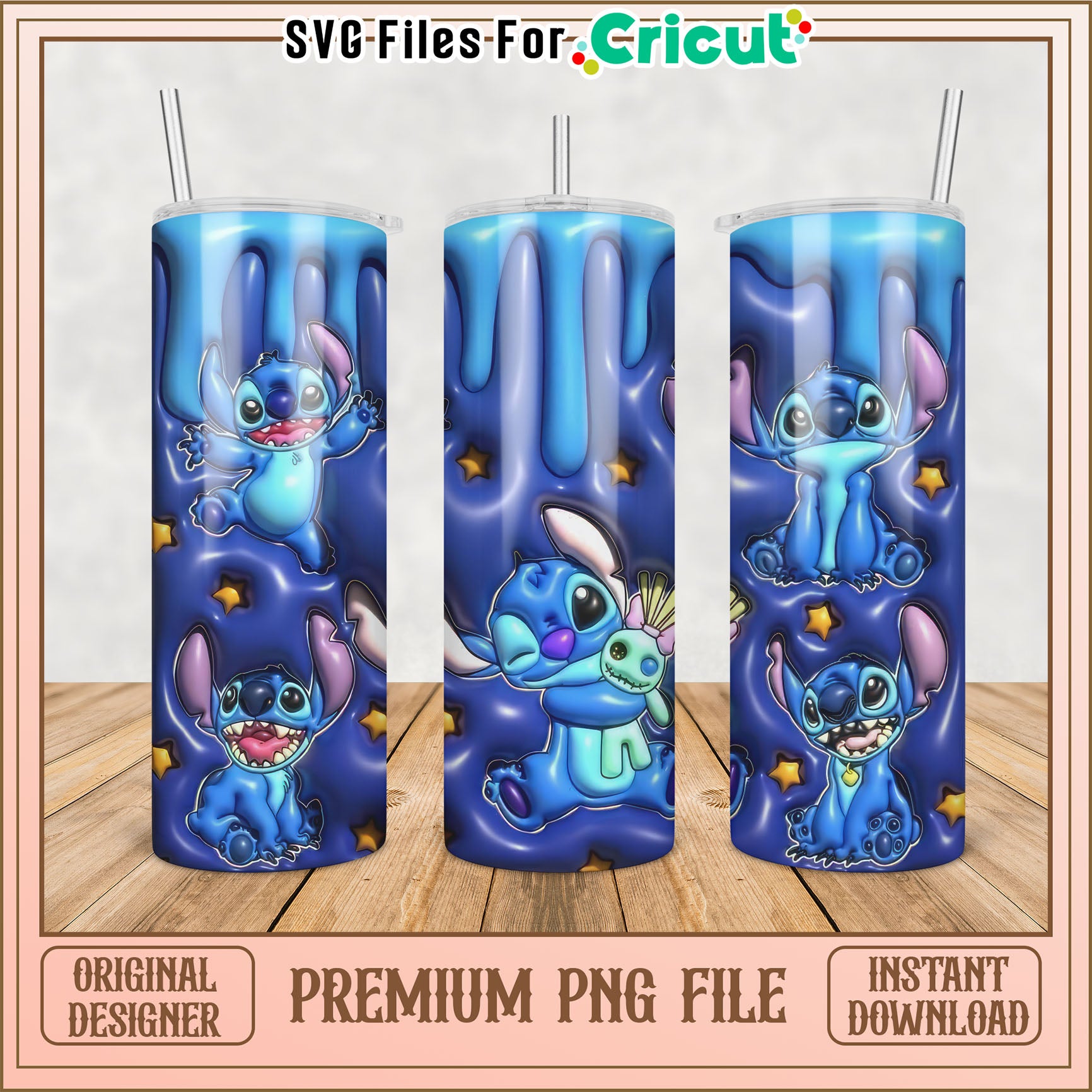 Cute Stitch Tumbler Design PNG for Cricut Instant Download File