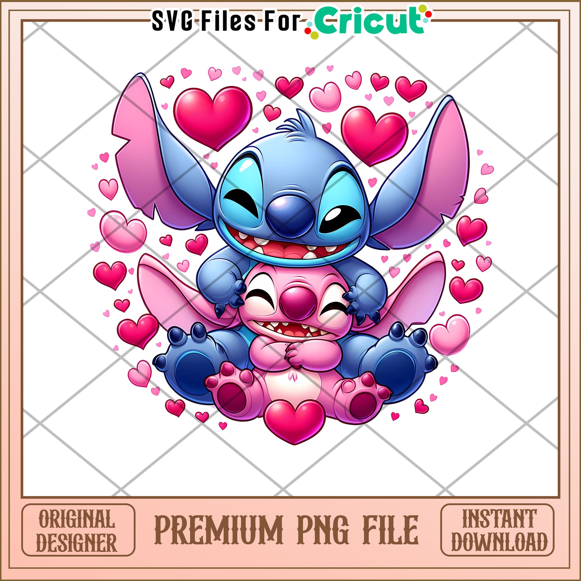 Cute Stitch and Angel PNG with Hearts Instant Download