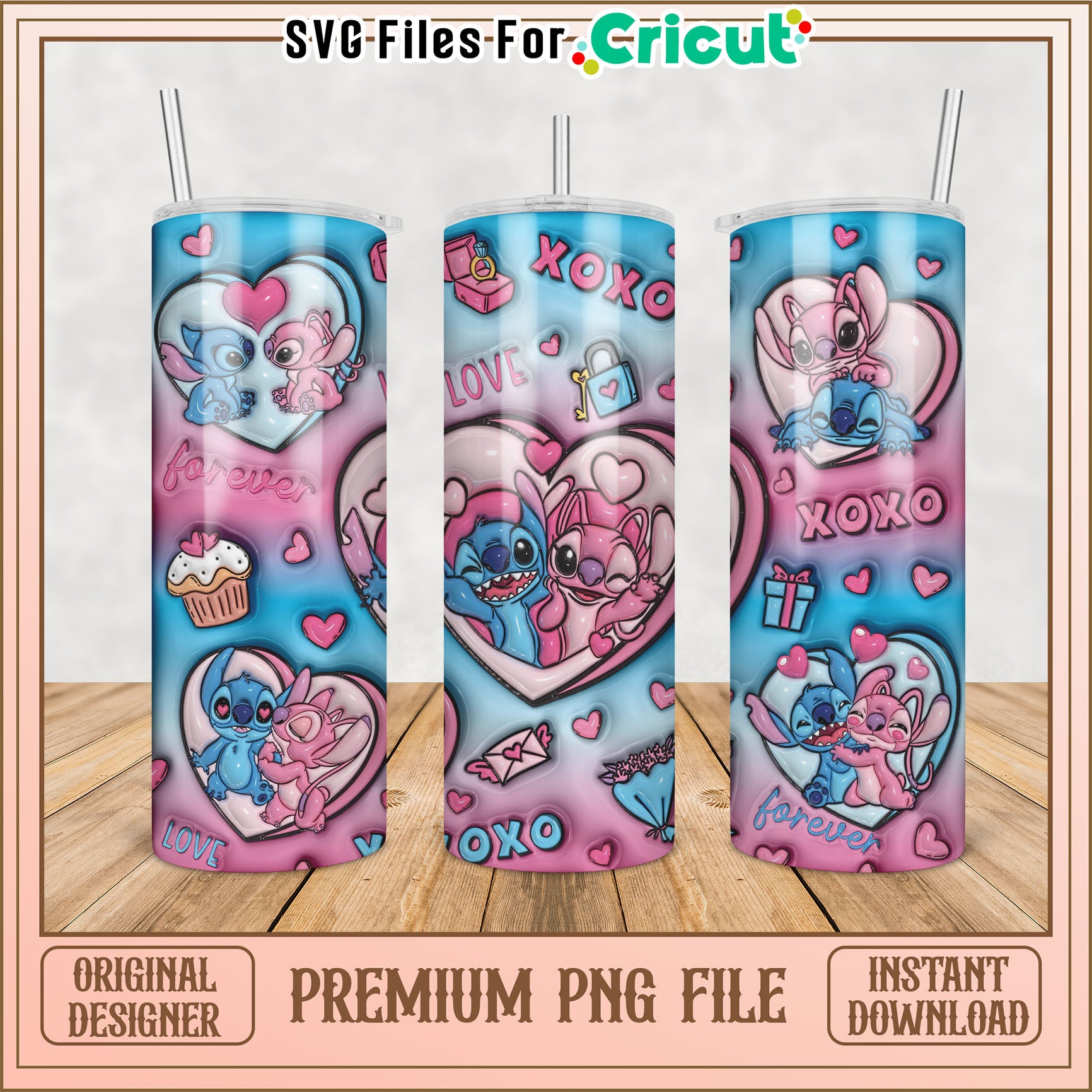 Cute Stitch and Angel Tumbler Design PNG for Cricut Crafts Download