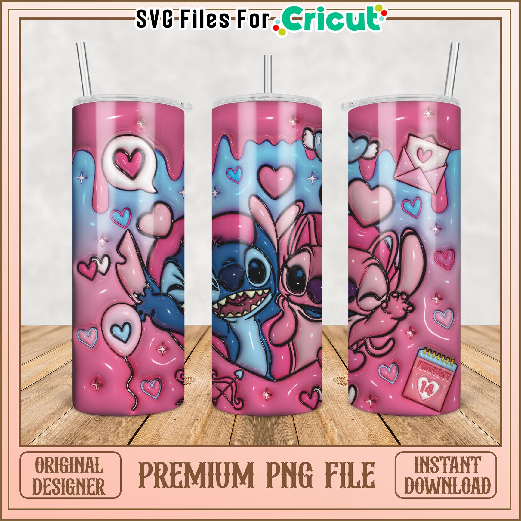 Cute Stitch and Angel Tumbler PNG Design for Cricut Projects