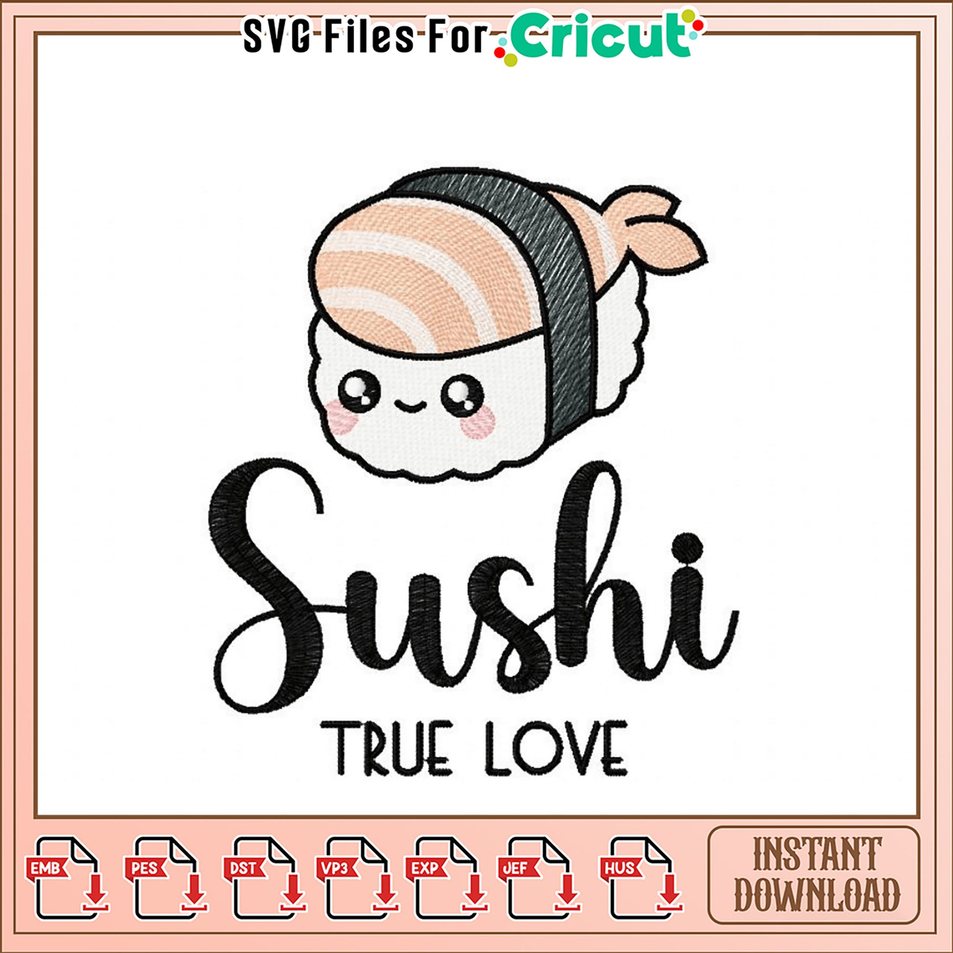 Cute Sushi Embroidery Design Instant Download
