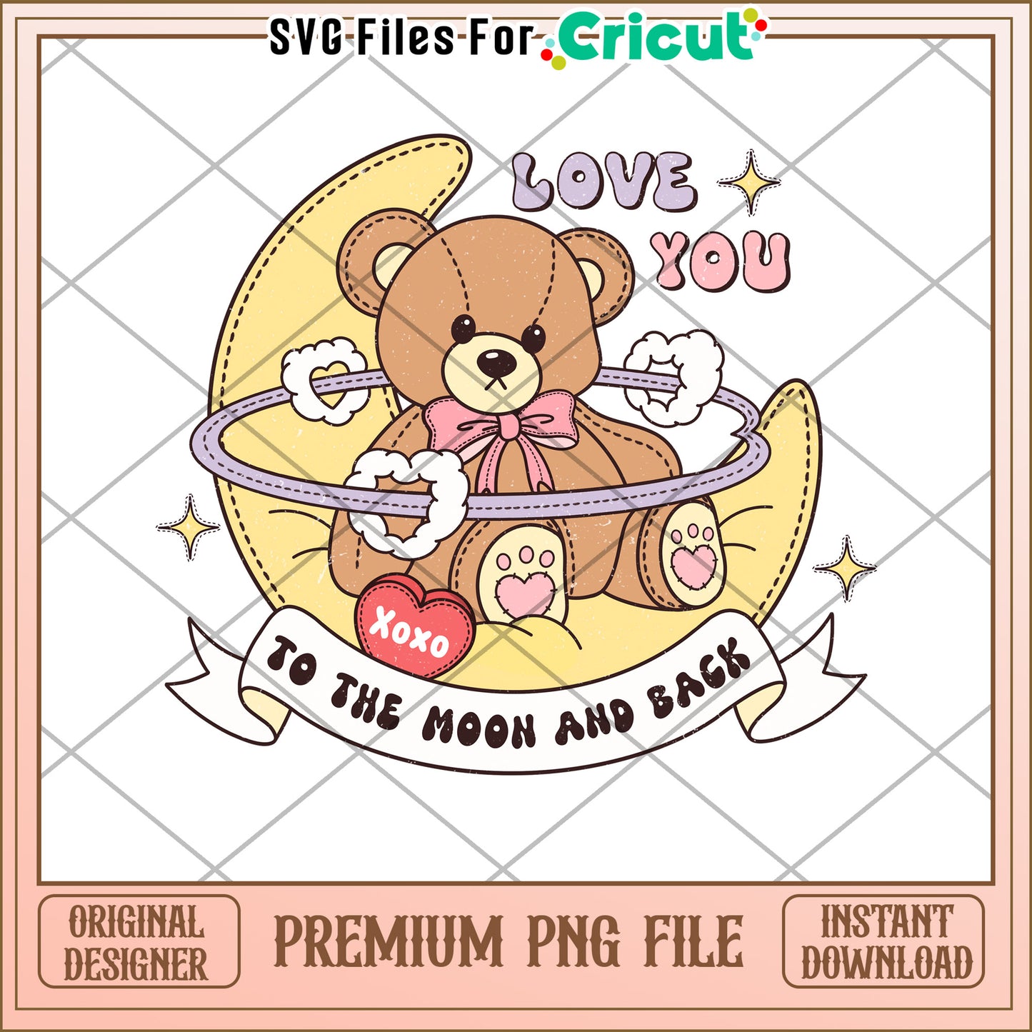 Cute Teddy Bear Moon PNG  Instant Download