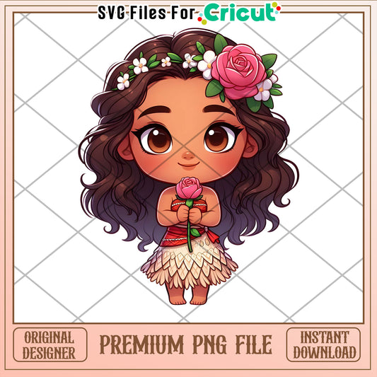 Cute Tropical Girl Holding Flower PNG for Crafting Projects