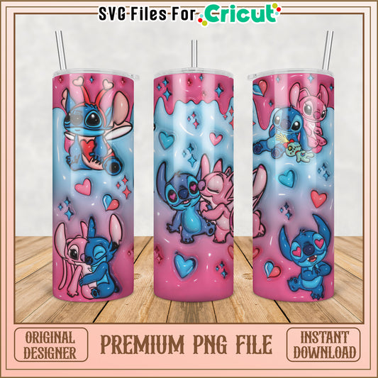 Cute Tumbler PNG Design with Adorable Stitch and Angel Characters