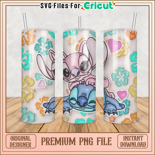 Cute Tumbler PNG Design with Stitch and Tropical Flowers Download